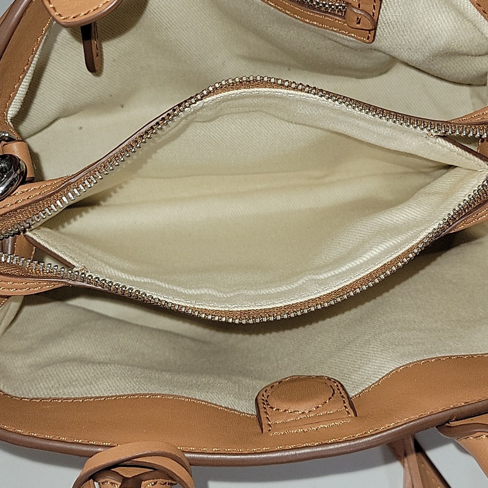 Polo by Ralph Lauren Camel Leather Satchel with Braided Trim Crossbody Bag - Picture 14 of 16